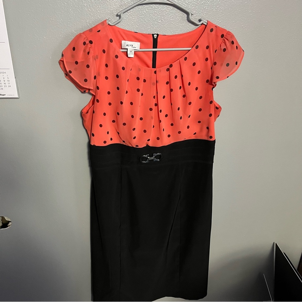 Alyx Limited pink and black pokadot dress with belt, size 12